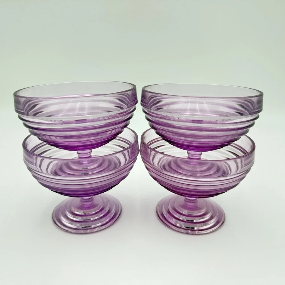 Vtg Purple Acrylic Plastic Footed Dessert Dishes Glasses Lot Of‎ 4 Swirl